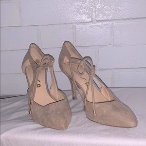 Tan suede , suede laces and gold hardware.